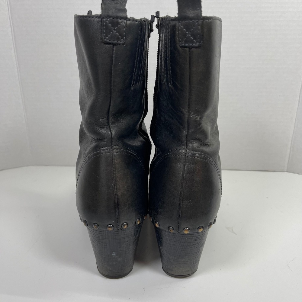 Dansko Nat Boots Women Size 40 Gray Studded Leather Lace Up Side Zip Clog Heel - Picture 5 of 10